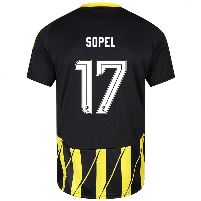 Kandiny Enfant Maillot Nadia Sopel #17 Noir Jaune Tenues Extérieur 2024/25 T-Shirt