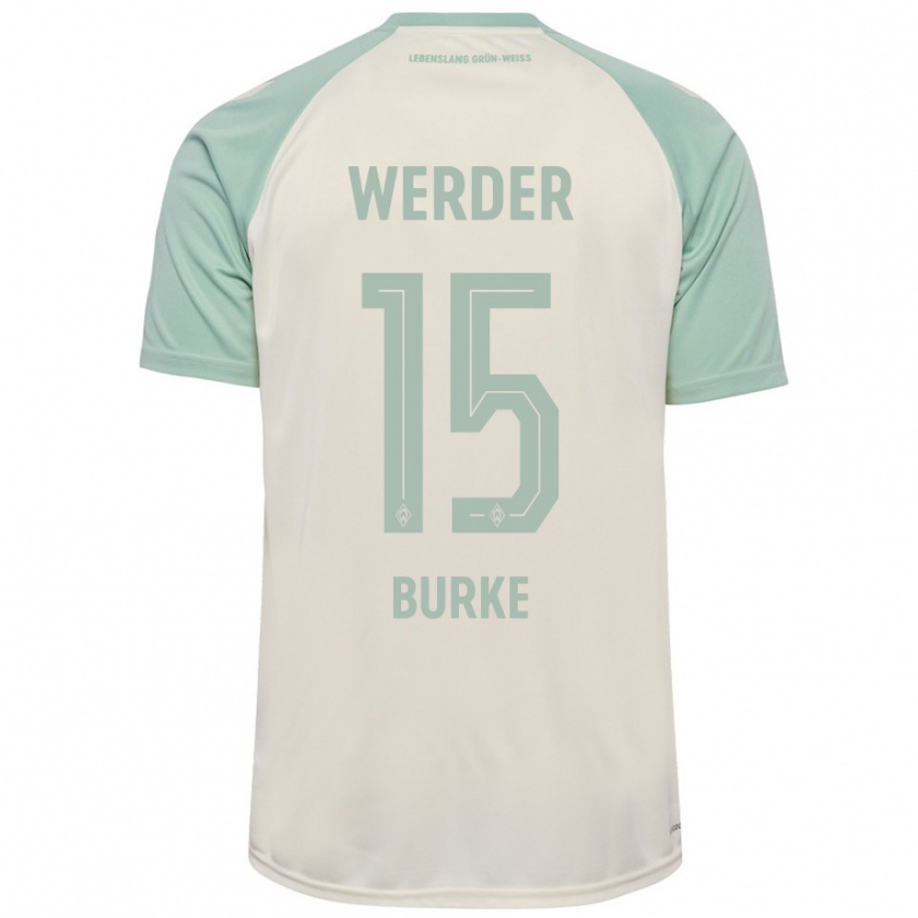 Kandiny Enfant Maillot Oliver Burke #15 Blanc Cassé Vert Clair Tenues Extérieur 2024/25 T-Shirt