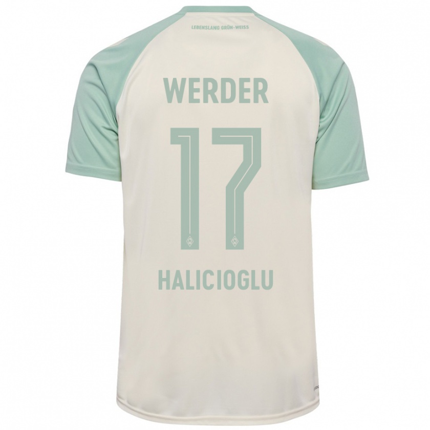 Kandiny Enfant Maillot Arda Halicioglu #17 Blanc Cassé Vert Clair Tenues Extérieur 2024/25 T-Shirt