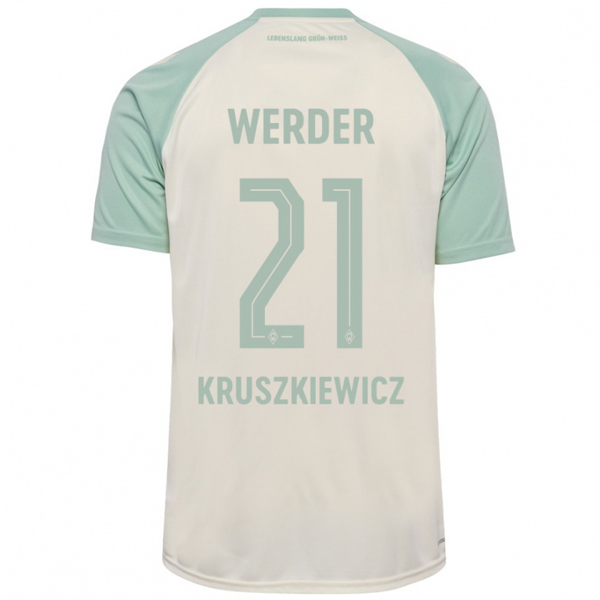 Kandiny Enfant Maillot Jakub Kruszkiewicz #21 Blanc Cassé Vert Clair Tenues Extérieur 2024/25 T-Shirt