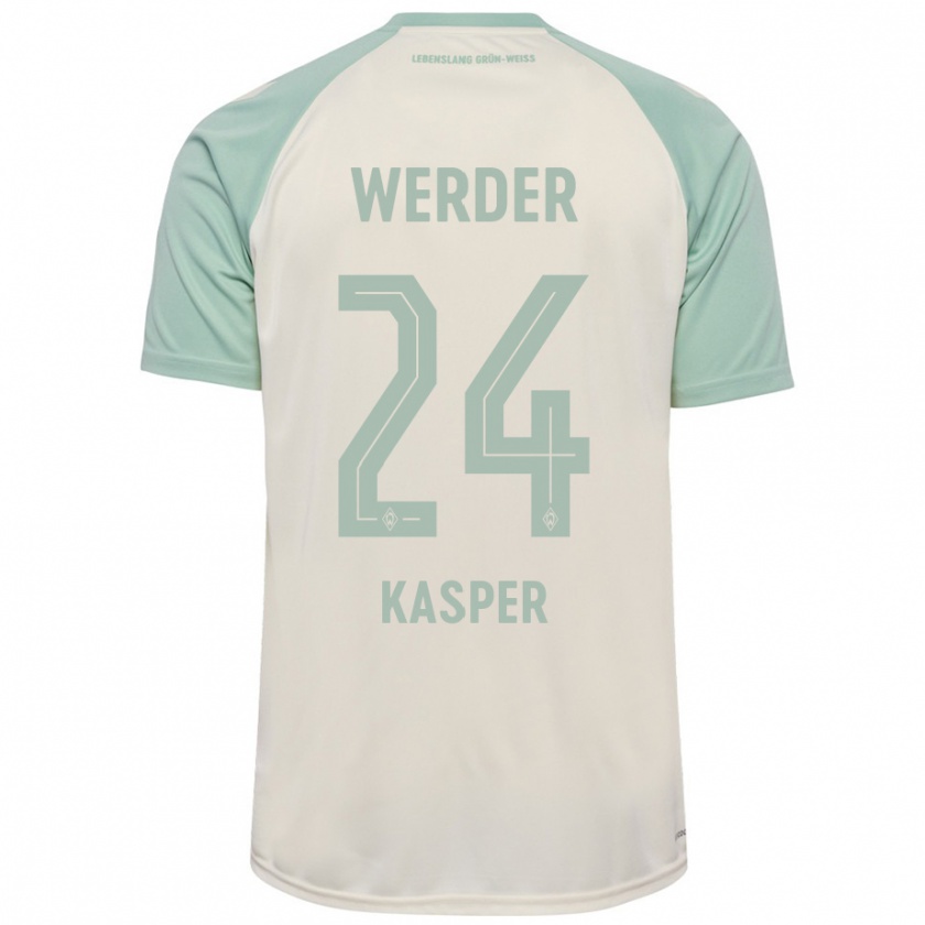 Kandiny Enfant Maillot Dominik Kasper #24 Blanc Cassé Vert Clair Tenues Extérieur 2024/25 T-Shirt