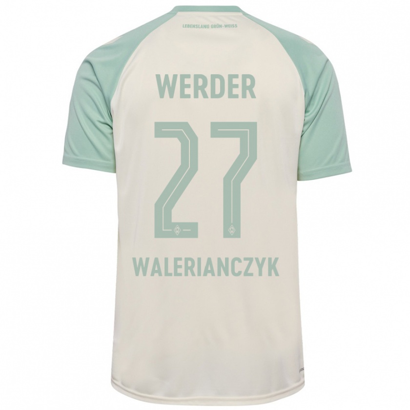 Kandiny Enfant Maillot Dennis Walerianczyk #27 Blanc Cassé Vert Clair Tenues Extérieur 2024/25 T-Shirt