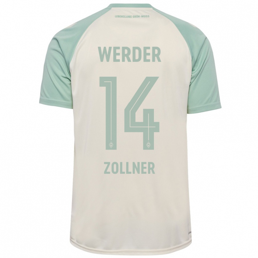 Kandiny Enfant Maillot Adrian Zollner #14 Blanc Cassé Vert Clair Tenues Extérieur 2024/25 T-Shirt