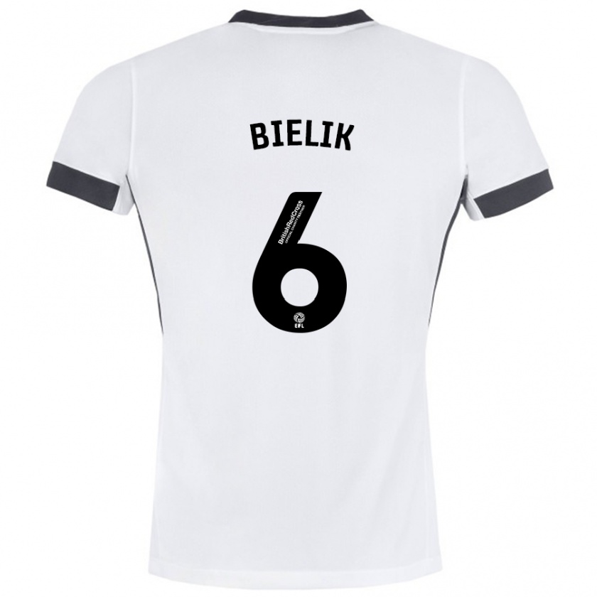 Kandiny Enfant Maillot Krystian Bielik #6 Blanc Noir Tenues Extérieur 2024/25 T-Shirt