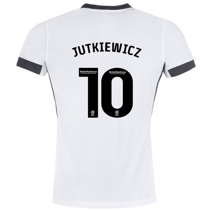 Kandiny Enfant Maillot Lukas Jutkiewicz #10 Blanc Noir Tenues Extérieur 2024/25 T-Shirt