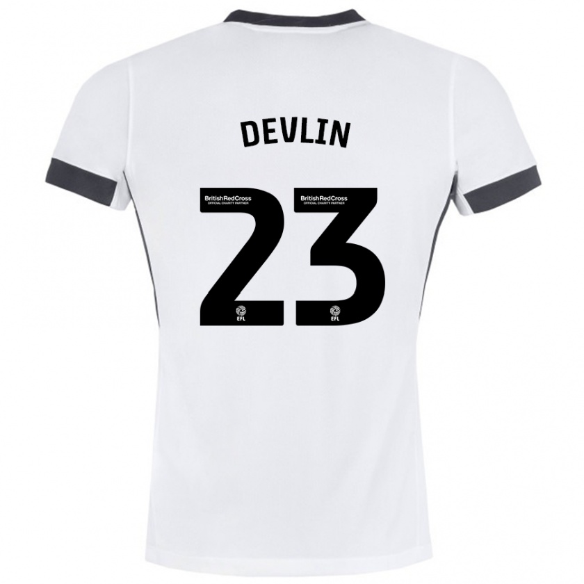 Kandiny Enfant Maillot Charlie Devlin #23 Blanc Noir Tenues Extérieur 2024/25 T-Shirt