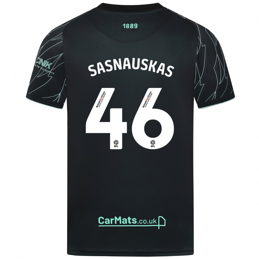 Kandiny Enfant Maillot Dovydas Sasnauskas #46 Noir Vert Tenues Extérieur 2024/25 T-Shirt