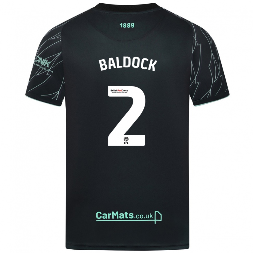 Kandiny Enfant Maillot George Baldock #2 Noir Vert Tenues Extérieur 2024/25 T-Shirt