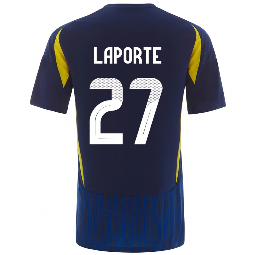 Kandiny Enfant Maillot Aymeric Laporte #27 Bleu Jaune Tenues Extérieur 2024/25 T-Shirt