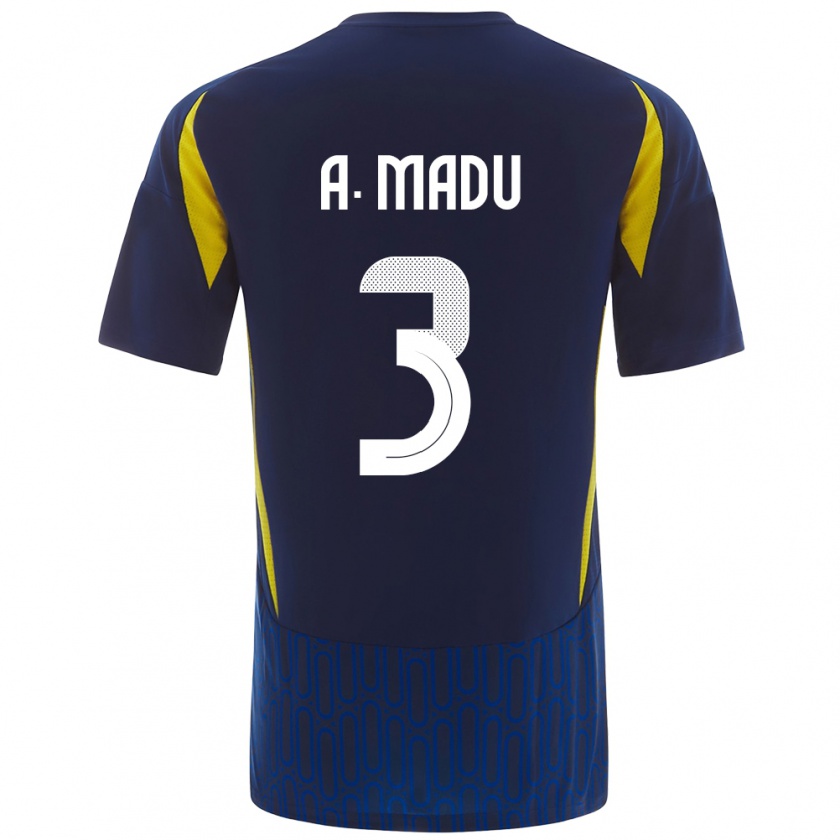 Kandiny Enfant Maillot Abdullah Madu #3 Bleu Jaune Tenues Extérieur 2024/25 T-Shirt