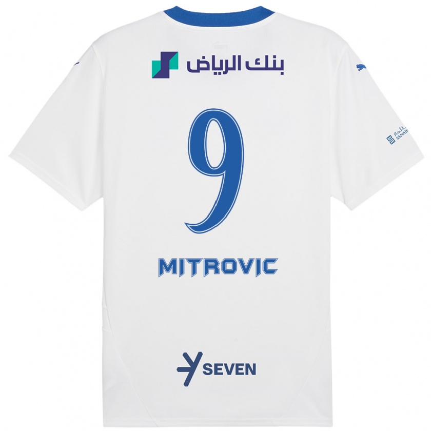 Kandiny Enfant Maillot Aleksandar Mitrović #9 Blanc Bleu Tenues Extérieur 2024/25 T-Shirt