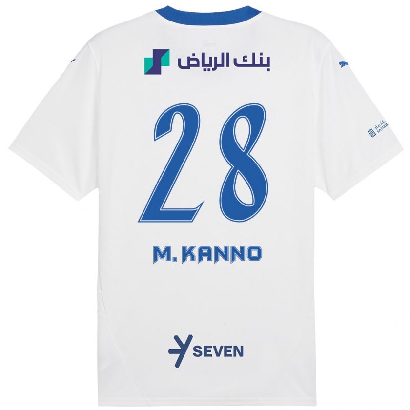 Kandiny Enfant Maillot Mohamed Kanno #28 Blanc Bleu Tenues Extérieur 2024/25 T-Shirt