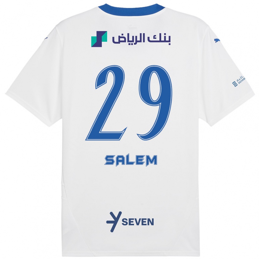 Kandiny Enfant Maillot Salem Al-Dawsari #29 Blanc Bleu Tenues Extérieur 2024/25 T-Shirt