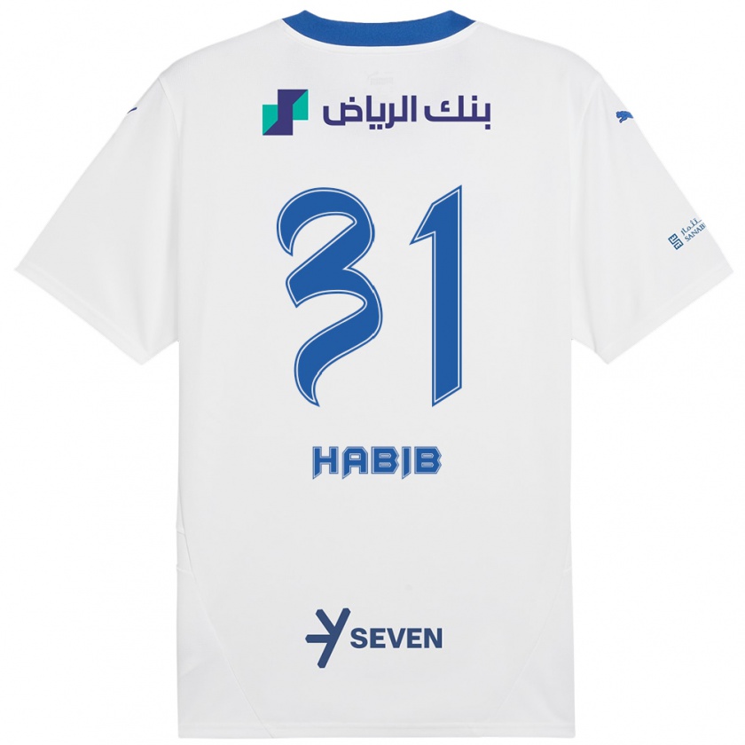 Kandiny Enfant Maillot Habib Al-Wutaian #31 Blanc Bleu Tenues Extérieur 2024/25 T-Shirt