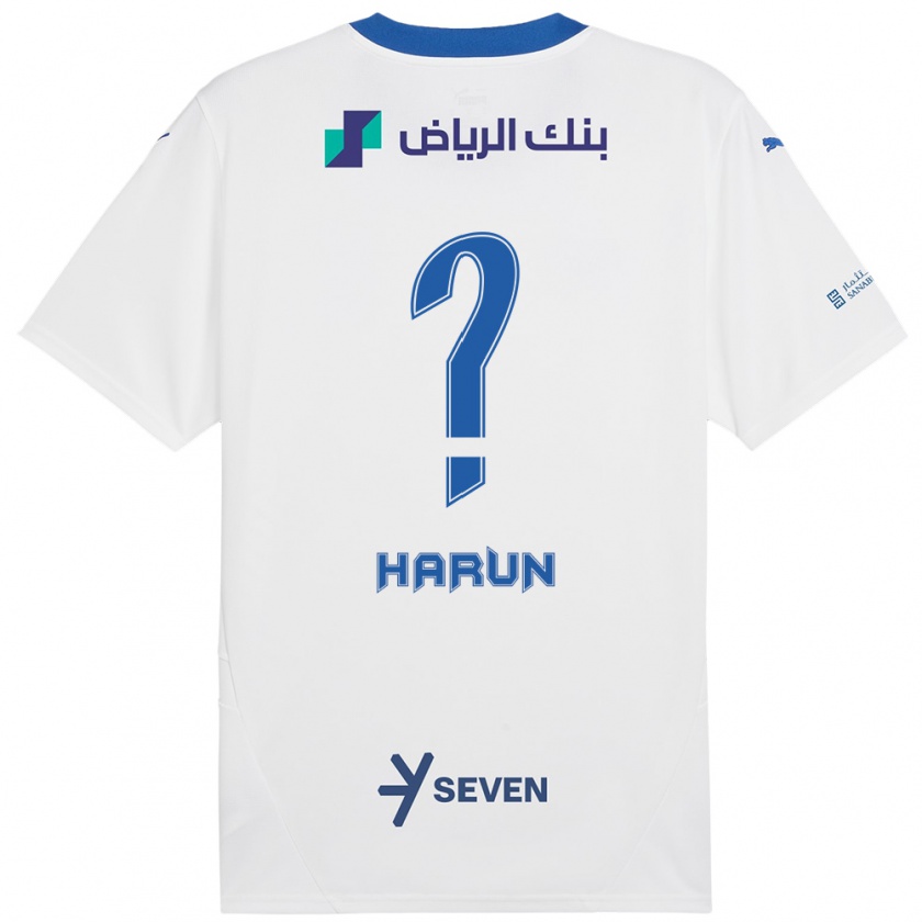 Kandiny Enfant Maillot Saud Harun #0 Blanc Bleu Tenues Extérieur 2024/25 T-Shirt