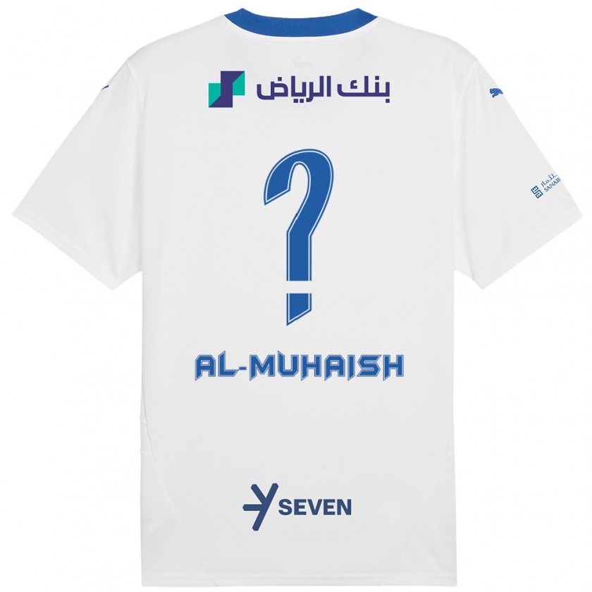 Kandiny Enfant Maillot Mohammed Al-Muhaish #0 Blanc Bleu Tenues Extérieur 2024/25 T-Shirt