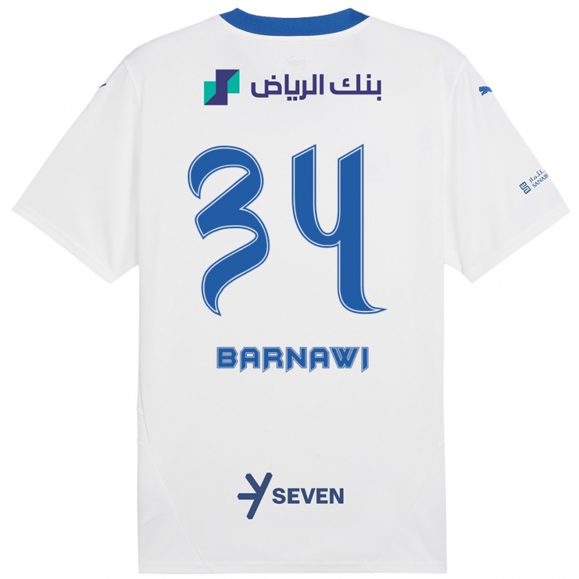 Kandiny Enfant Maillot Saleh Barnawi #34 Blanc Bleu Tenues Extérieur 2024/25 T-Shirt