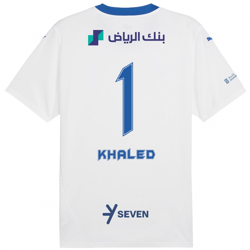 Kandiny Enfant Maillot Nawal Khaled #1 Blanc Bleu Tenues Extérieur 2024/25 T-Shirt