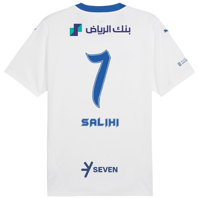 Kandiny Enfant Maillot Shokhan Salihi #7 Blanc Bleu Tenues Extérieur 2024/25 T-Shirt