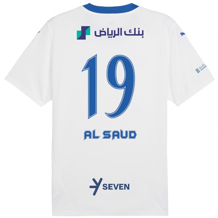 Kandiny Enfant Maillot Manal Al Saud #19 Blanc Bleu Tenues Extérieur 2024/25 T-Shirt