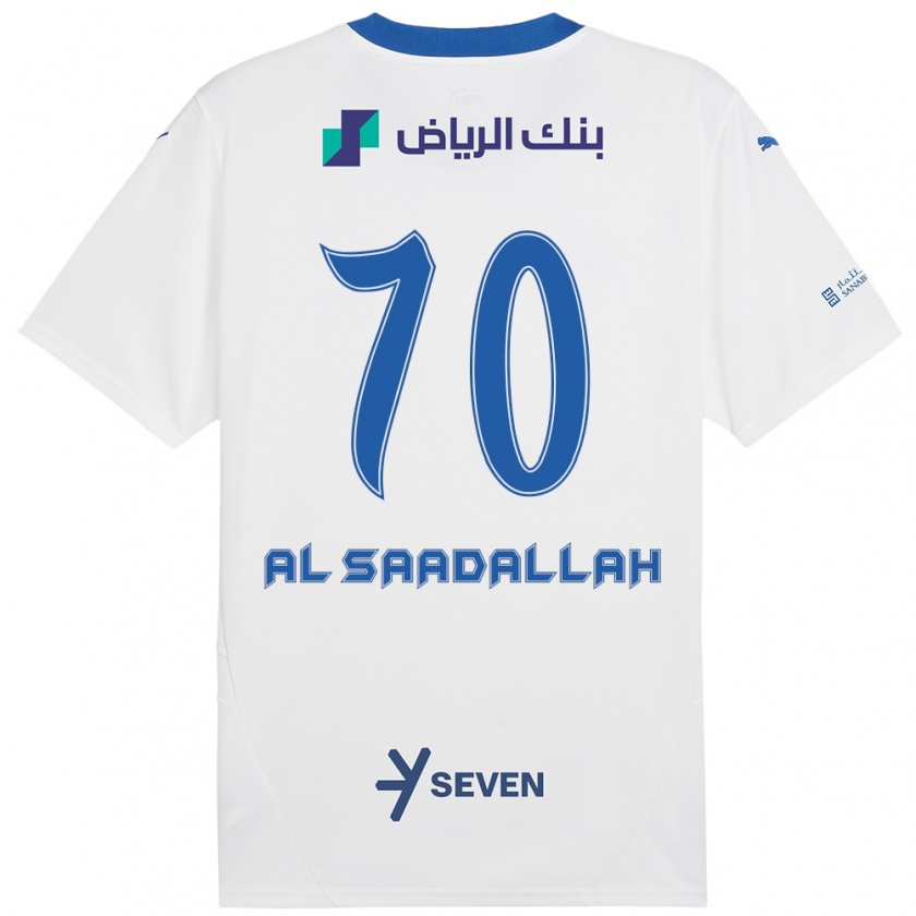 Kandiny Enfant Maillot Hessa Al-Saadallah #70 Blanc Bleu Tenues Extérieur 2024/25 T-Shirt