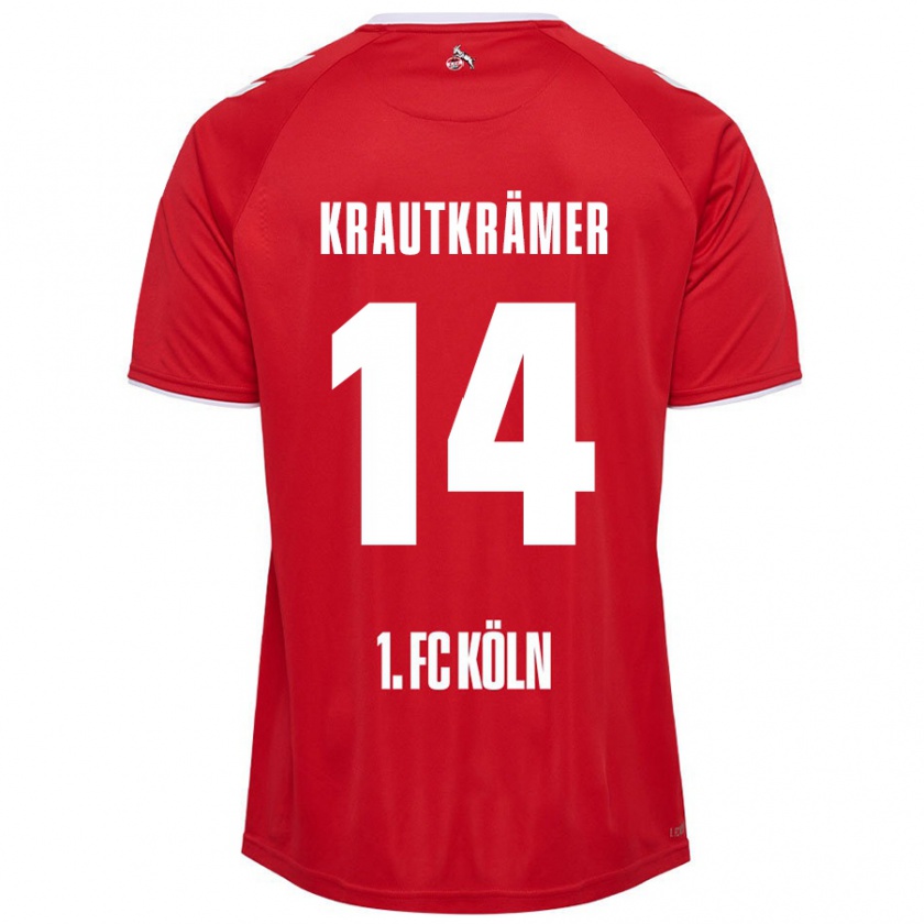 Kandiny Enfant Maillot Jakob Krautkrämer #14 Rouge Blanc Tenues Extérieur 2024/25 T-Shirt