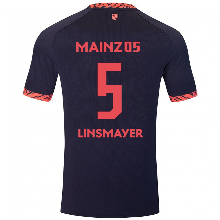 Kandiny Enfant Maillot Denis Linsmayer #5 Bleu Corail Rouge Tenues Extérieur 2024/25 T-Shirt