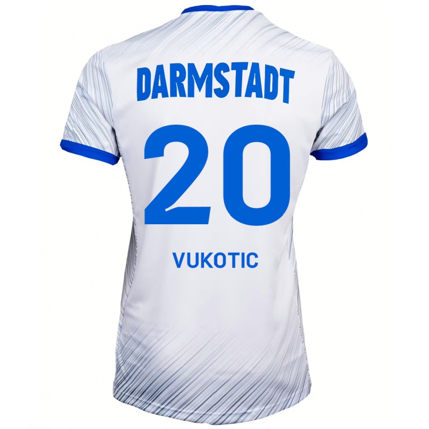 Kandiny Enfant Maillot Aleksandar Vukotic #20 Blanc Bleu Tenues Extérieur 2024/25 T-Shirt