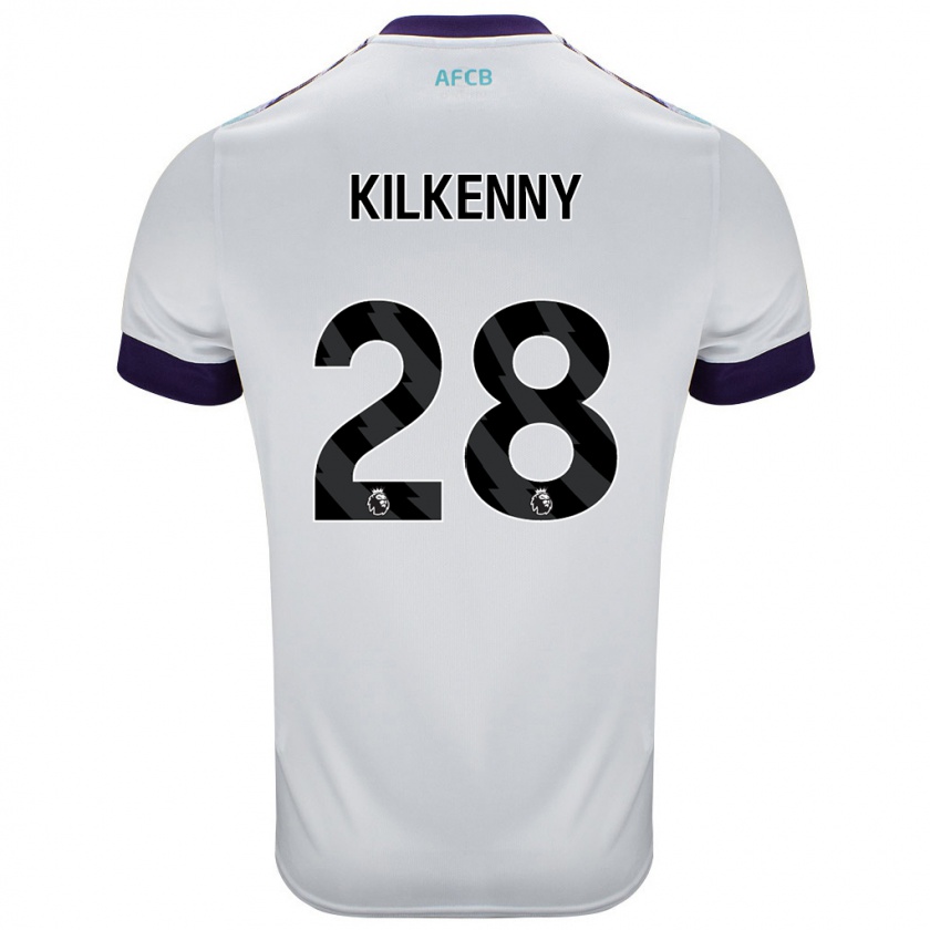 Kandiny Enfant Maillot Gavin Kilkenny #28 Blanc Vert Violet Tenues Extérieur 2024/25 T-Shirt