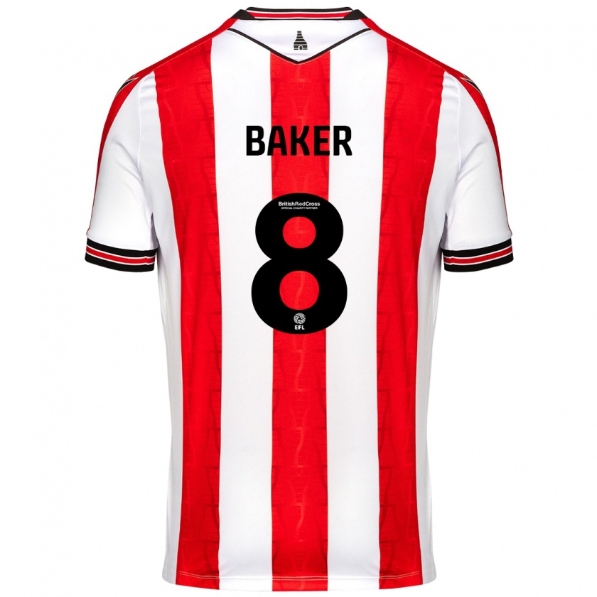 Kandiny Homme Maillot Lewis Baker #8 Rouge Blanc Tenues Domicile 2024/25 T-Shirt