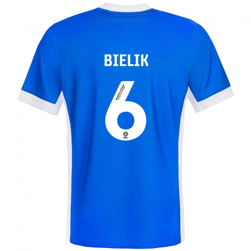 Kandiny Homme Maillot Krystian Bielik #6 Bleu Blanc Tenues Domicile 2024/25 T-Shirt