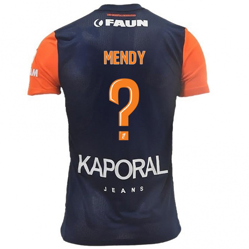 Kandiny Homme Maillot Kélyan Mendy #0 Bleu Marine Orange Tenues Domicile 2024/25 T-Shirt