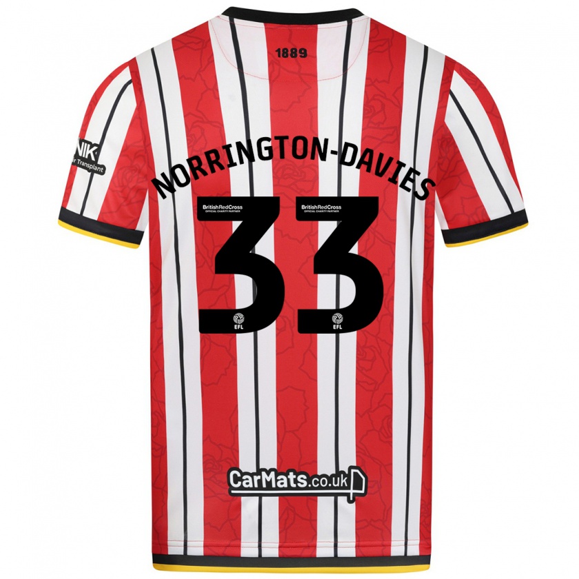 Kandiny Homme Maillot Rhys Norrington-Davies #33 Rayures Blanches Rouges Tenues Domicile 2024/25 T-Shirt