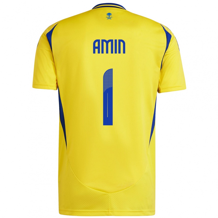 Kandiny Homme Maillot Amin Al-Bukhari #1 Jaune Bleu Tenues Domicile 2024/25 T-Shirt