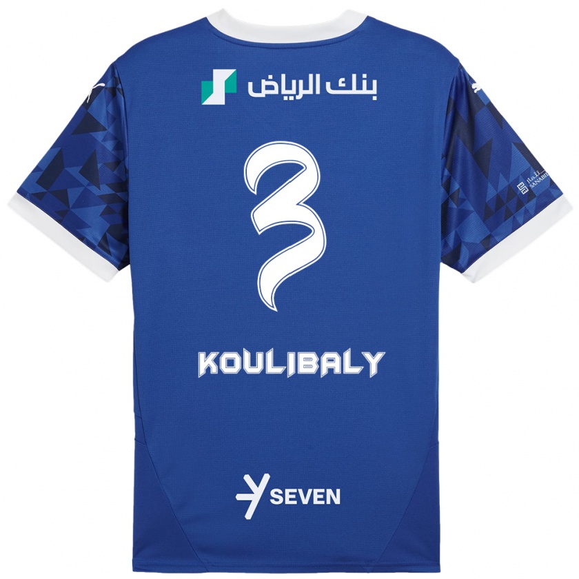 Kandiny Homme Maillot Kalidou Koulibaly #3 Bleu Foncé Blanc Tenues Domicile 2024/25 T-Shirt