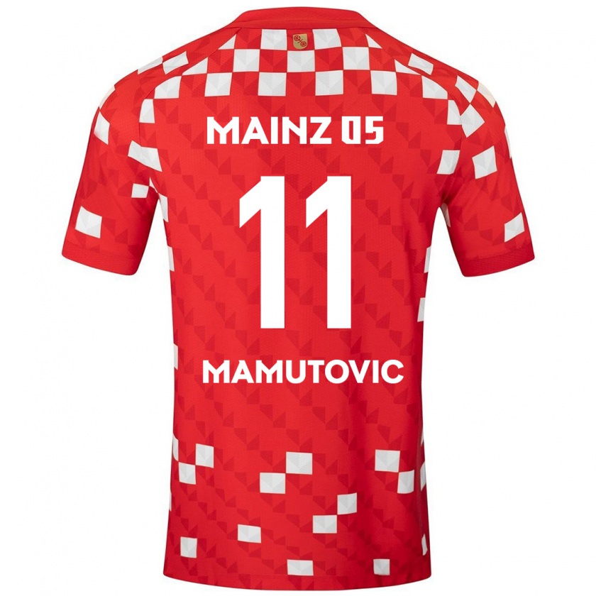 Kandiny Homme Maillot David Mamutovic #11 Blanc Rouge Tenues Domicile 2024/25 T-Shirt