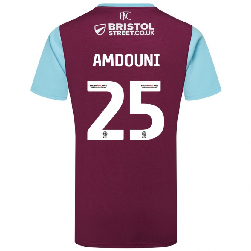 Kandiny Homme Maillot Zeki Amdouni #25 Bordeaux Bleu Ciel Tenues Domicile 2024/25 T-Shirt