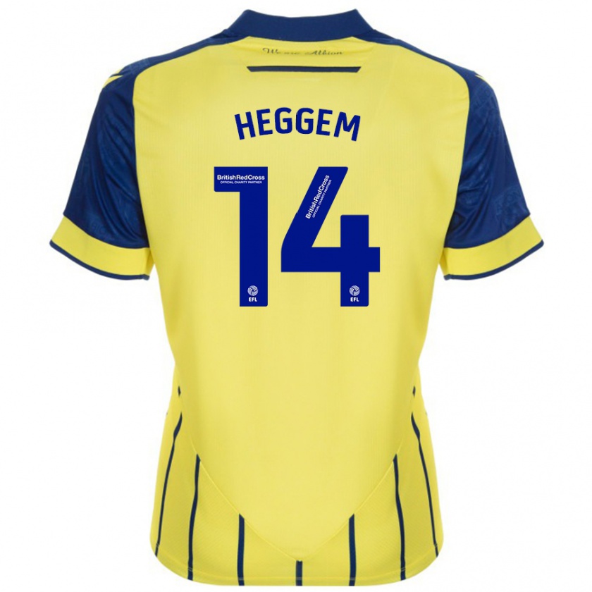 Kandiny Homme Maillot Torbjørn Heggem #14 Jaune Bleu Tenues Extérieur 2024/25 T-Shirt