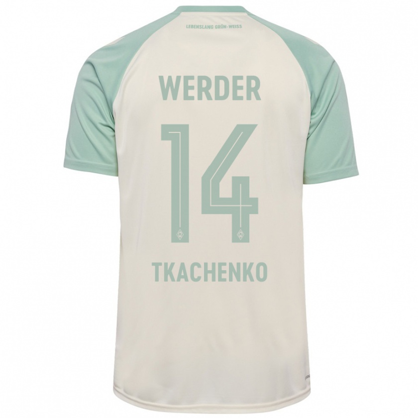 Kandiny Homme Maillot Oleksandr Tkachenko #14 Blanc Cassé Vert Clair Tenues Extérieur 2024/25 T-Shirt