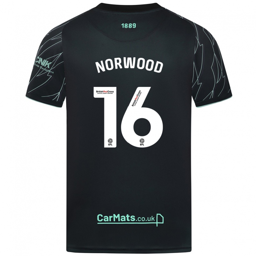 Kandiny Homme Maillot Oliver Norwood #16 Noir Vert Tenues Extérieur 2024/25 T-Shirt