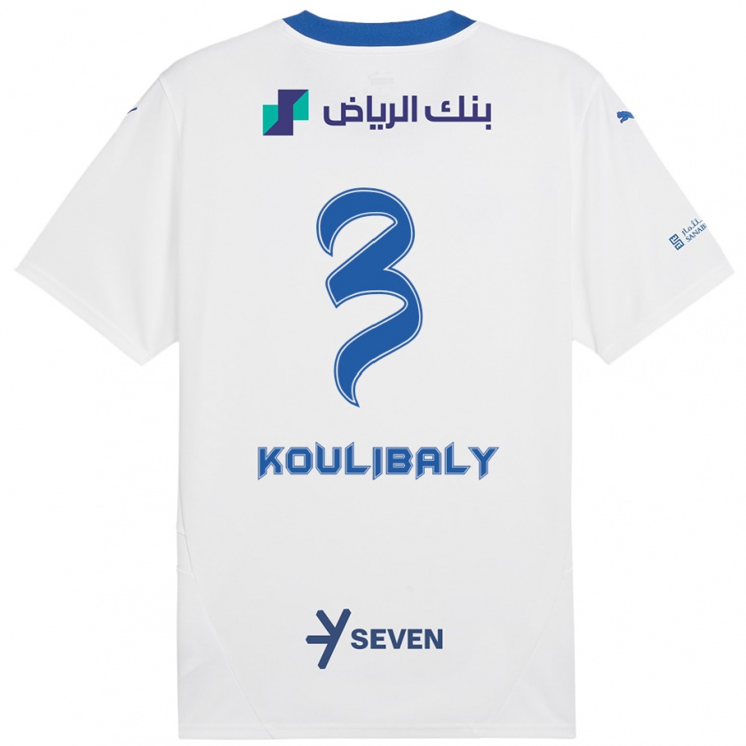 Kandiny Homme Maillot Kalidou Koulibaly #3 Blanc Bleu Tenues Extérieur 2024/25 T-Shirt