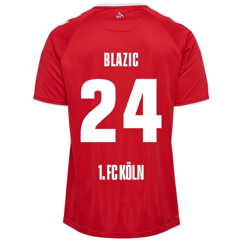 Kandiny Homme Maillot Alessandro Blazic #24 Rouge Blanc Tenues Extérieur 2024/25 T-Shirt