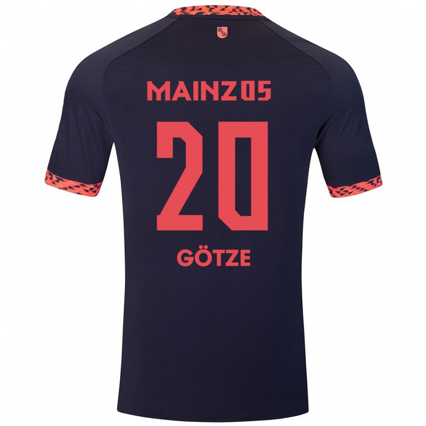 Kandiny Homme Maillot Justus Götze #20 Bleu Corail Rouge Tenues Extérieur 2024/25 T-Shirt