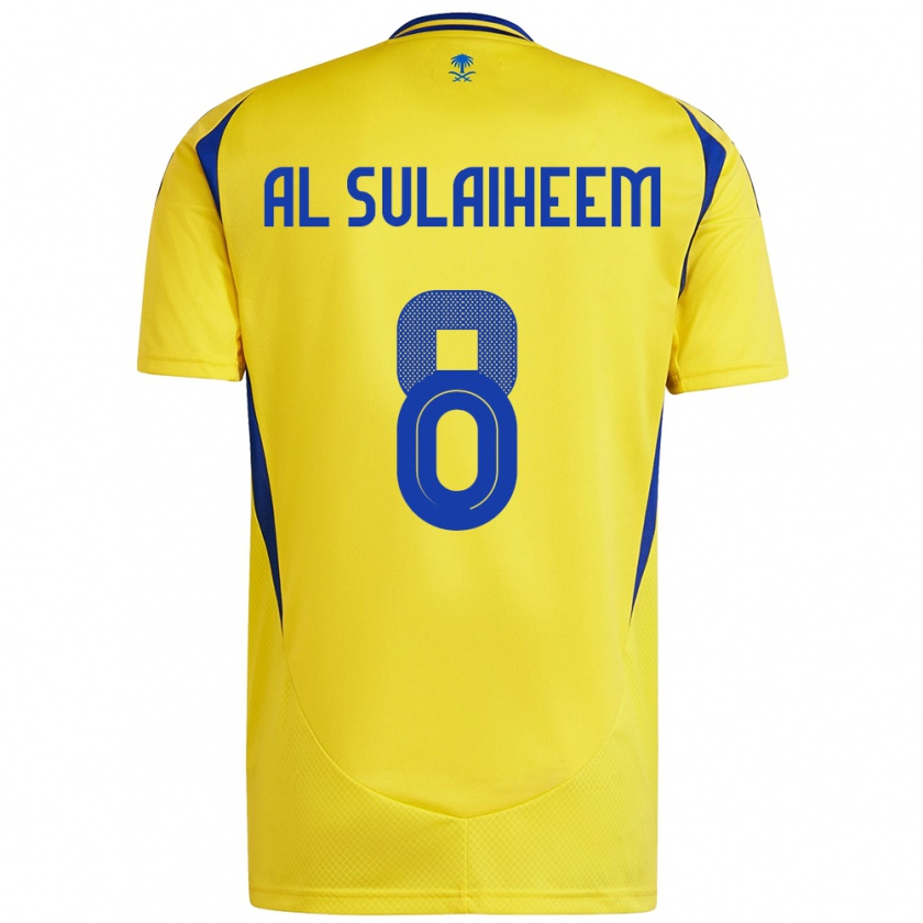 Kandiny Femme Maillot Abdulmajeed Al-Sulayhim #8 Jaune Bleu Tenues Domicile 2024/25 T-Shirt