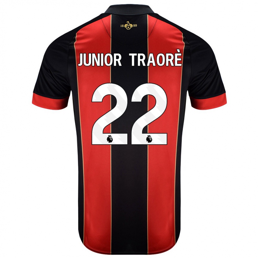 Kandiny Femme Maillot Hamed Junior Traorè #22 Rouge Noir Tenues Domicile 2024/25 T-Shirt