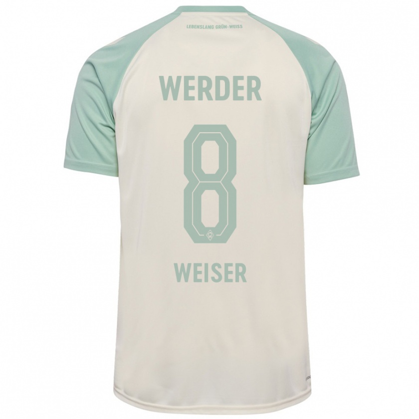 Kandiny Femme Maillot Mitchell Weiser #8 Blanc Cassé Vert Clair Tenues Extérieur 2024/25 T-Shirt