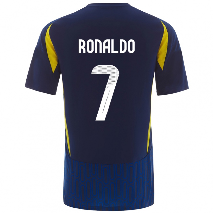 Kandiny Femme Maillot Cristiano Ronaldo #7 Bleu Jaune Tenues Extérieur 2024/25 T-Shirt