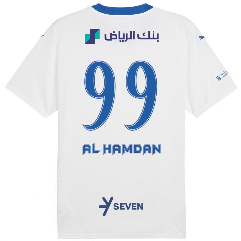 Kandiny Femme Maillot Abdullah Al-Hamdan #99 Blanc Bleu Tenues Extérieur 2024/25 T-Shirt