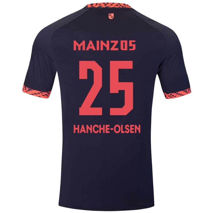 Kandiny Femme Maillot Andreas Hanche-Olsen #25 Bleu Corail Rouge Tenues Extérieur 2024/25 T-Shirt