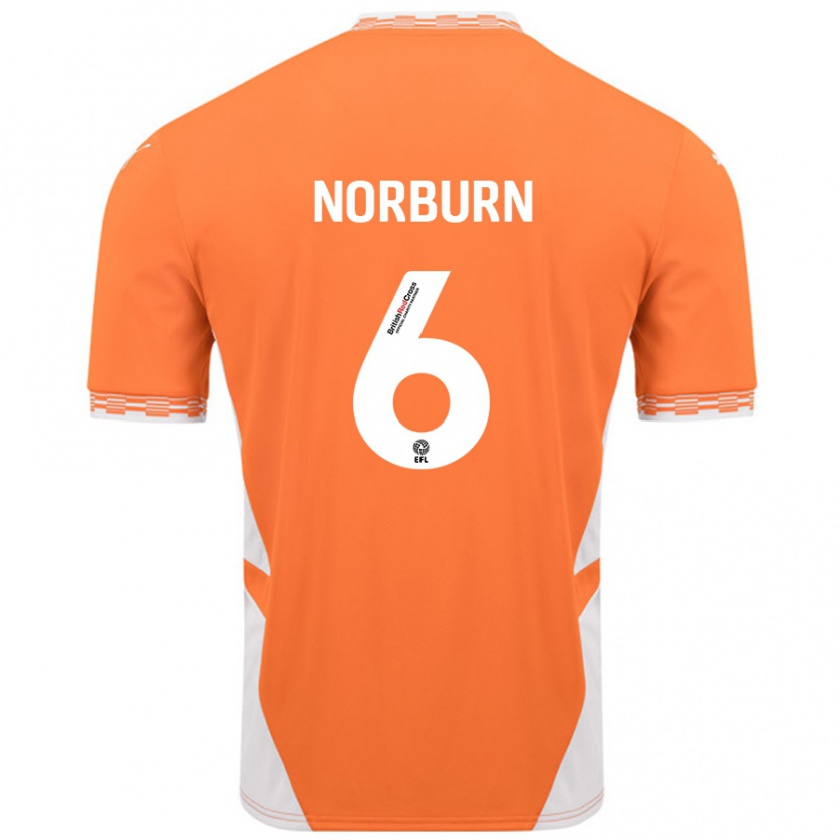 Kandiny Enfant Maillot Oliver Norburn #6 Orange Blanc Tenues Domicile 2024/25 T-Shirt